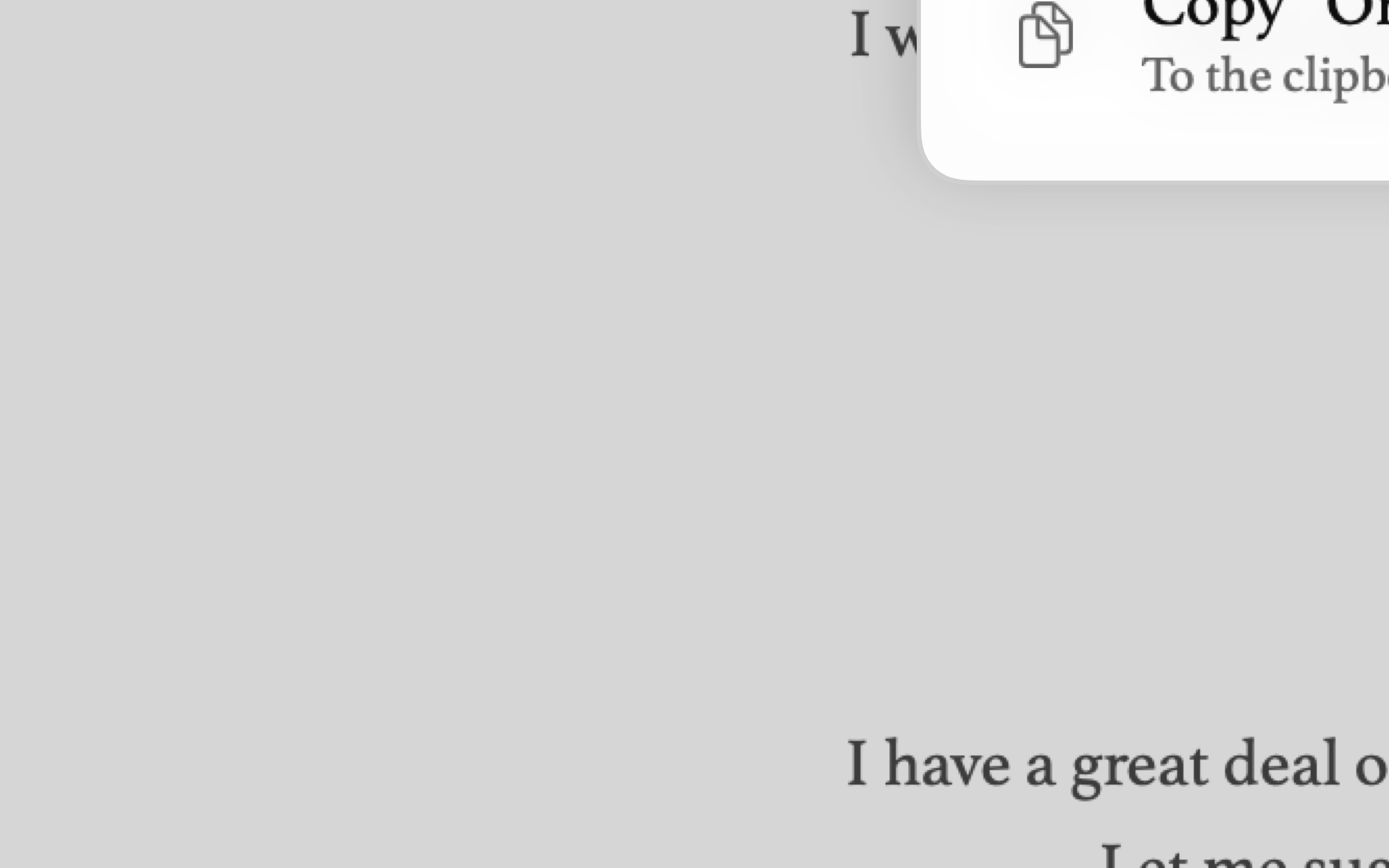 The action bar open over the editor: a search field with a list of actions beneath it, the highlighted row filled in.